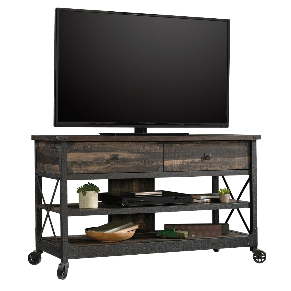 Sauder Steel River TV Stand For 55in TVs, 28-3/4inH x 49-1/8inW x 21-1/4inD, Carbon Oak