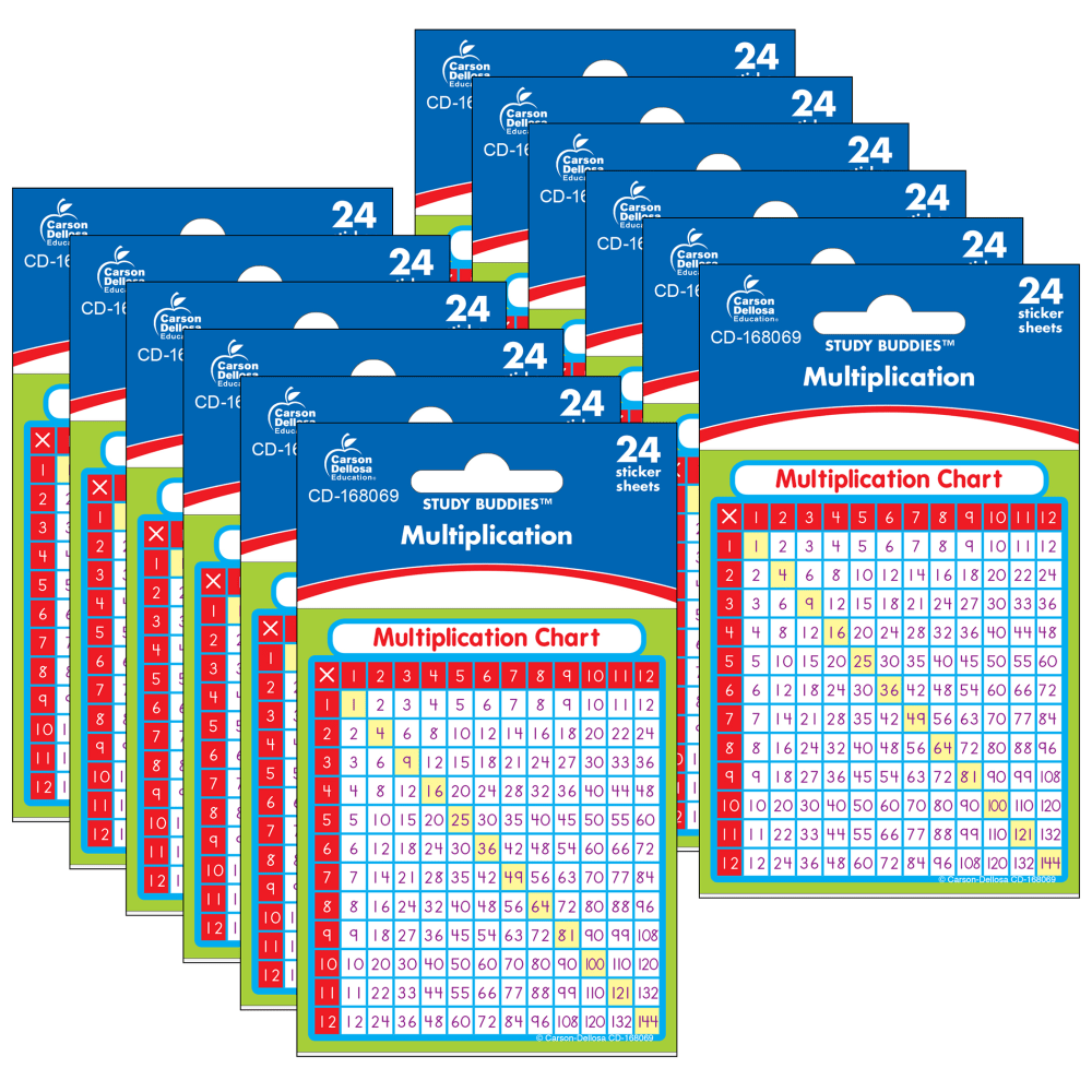 Carson Dellosa Education Sticker Pack, Multiplication, 24 Stickers Per Pack, Set Of 12 Packs