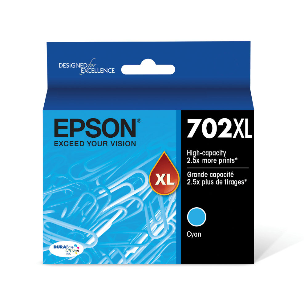 Epson 702XL DuraBrite Cyan Ultra-High-Yield Ink Cartridge, T702XL220-S