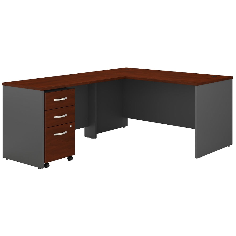 Bush Business Furniture 60inW L-Shaped Corner Desk With 3-Drawer Mobile File Cabinet, Hansen Cherry/Graphite Gray, Standard Delivery