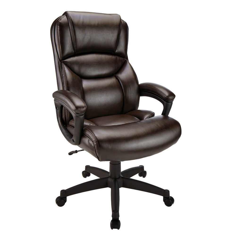 Realspace Fennington Bonded Leather High-Back Executive Chair, Brown, BIFMA Compliant