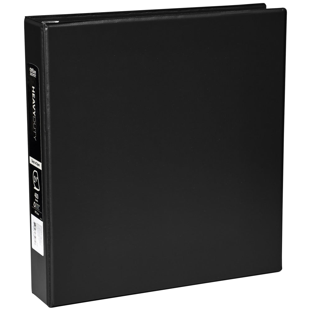 Office Depot Heavy-Duty Easy-Open 3-Ring Binder, 1 1/2in D-Rings, 49% Recycled, Black