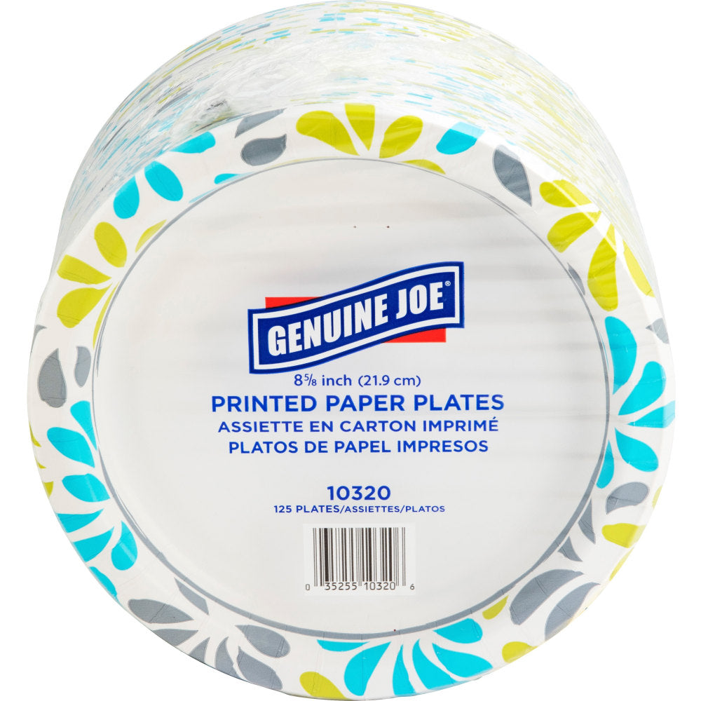 Genuine Joe Printed Paper Plates - 125 / Pack - Disposable - Assorted - 500 / Carton