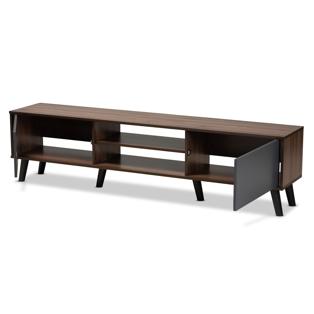 Baxton Studio Multi-Tone TV Stand, 18-1/8inH x 70-15/16inW x 13-13/16inD, Gray/Walnut Brown/Black