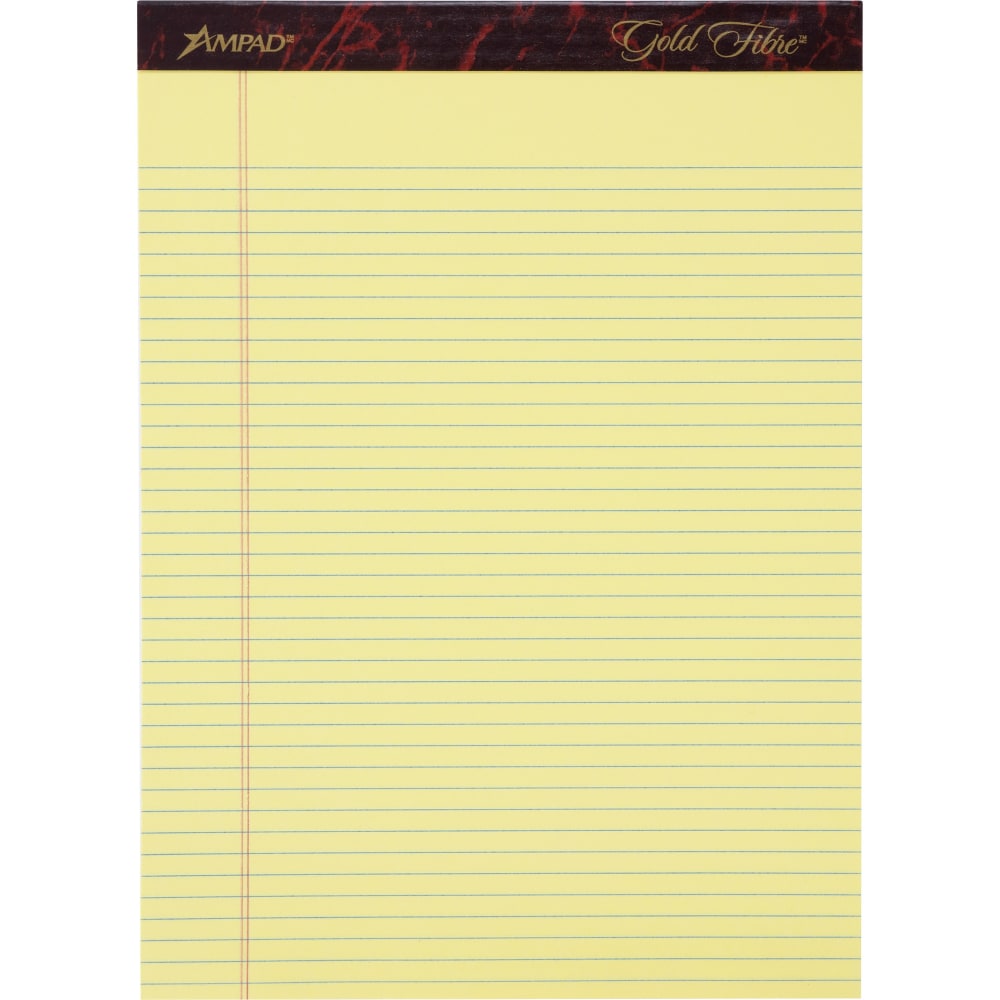 Ampad Gold Fibre Remanufactured Writing Pads, Letter Size, Narrow Ruled, 50 Sheets, Canary Yellow, Pack Of 12