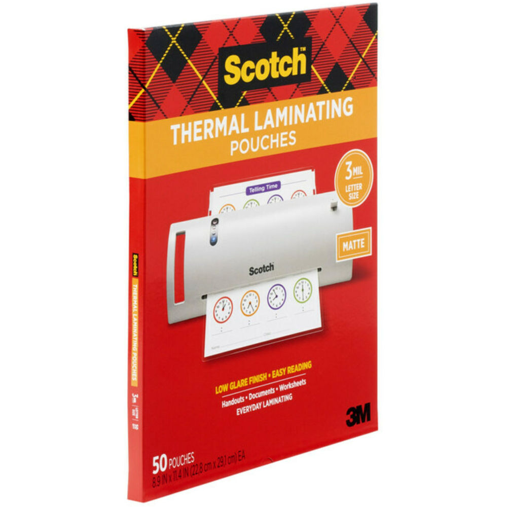 Scotch Thermal Laminating Pouches, 8-15/16in x 11-7/16in, Matte, Clear, 50 Laminating Pouches