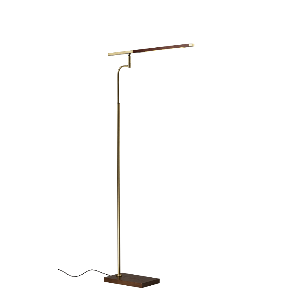 Adesso Barrett LED Floor Lamp, 62-1/2inH, Antique Brass/Walnut