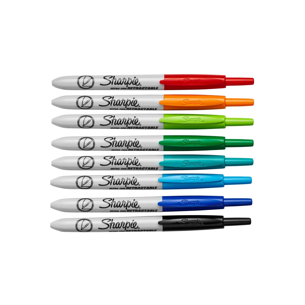 Sharpie Retractable Permanent Markers, Ultra-Fine Point, Assorted, Pack Of 8