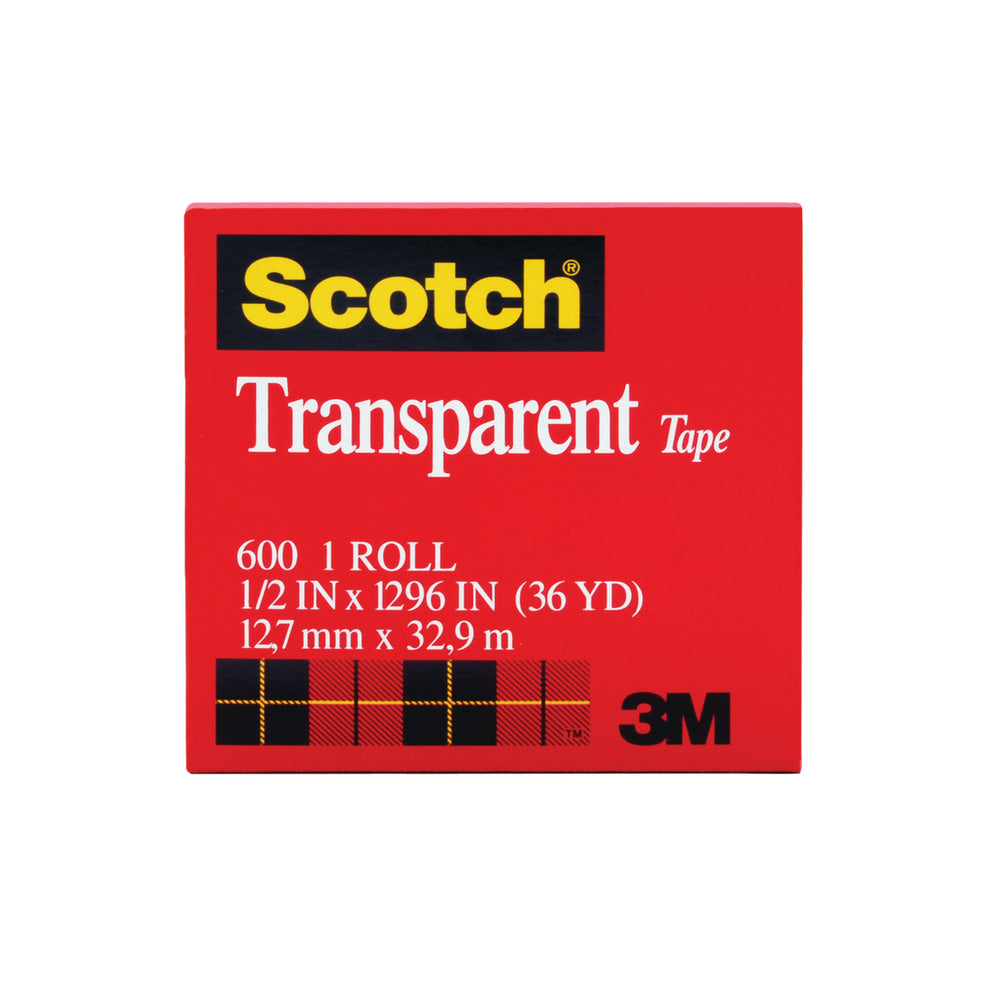 Scotch Transparent Tape, 1/2in x 1296in, Clear