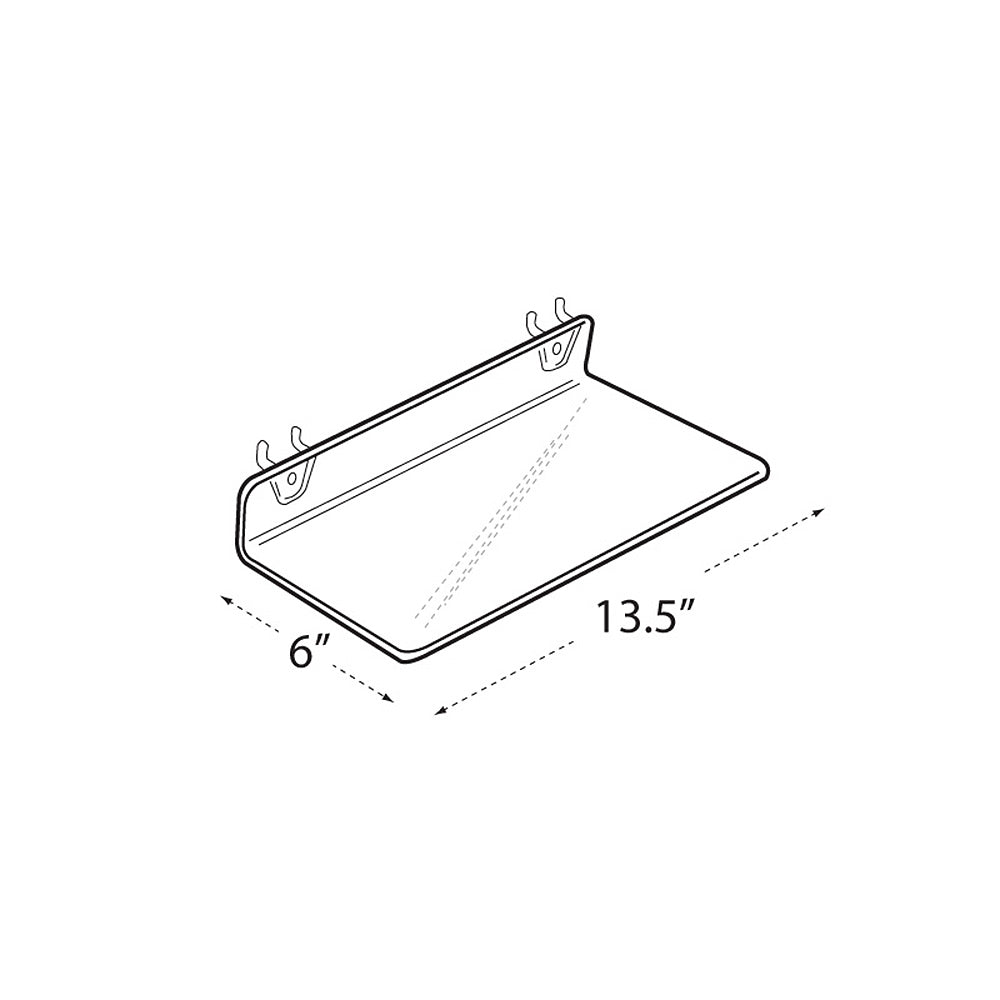 Azar Displays Acrylic Shelves For Pegboard And Slatwall Systems, 13-1/2inW x 6inD, Clear, Pack Of 4 Shelves