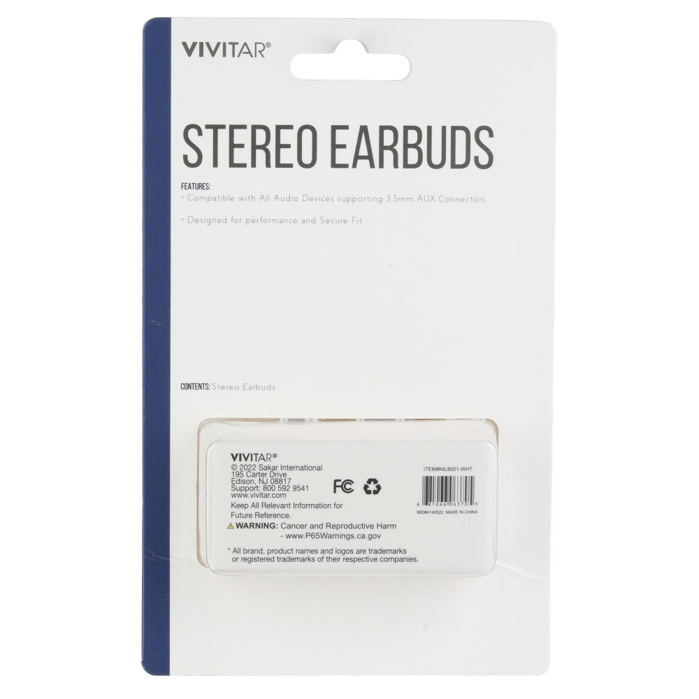 Vivitar Wired Stereo Earbuds, White, NIL8001