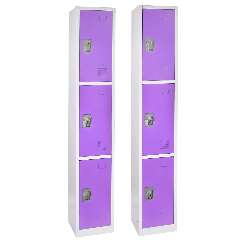 Alpine Large 3-Tier Steel Lockers, 72inH x 12inW x 12inD, Purple, Pack Of 2 Lockers