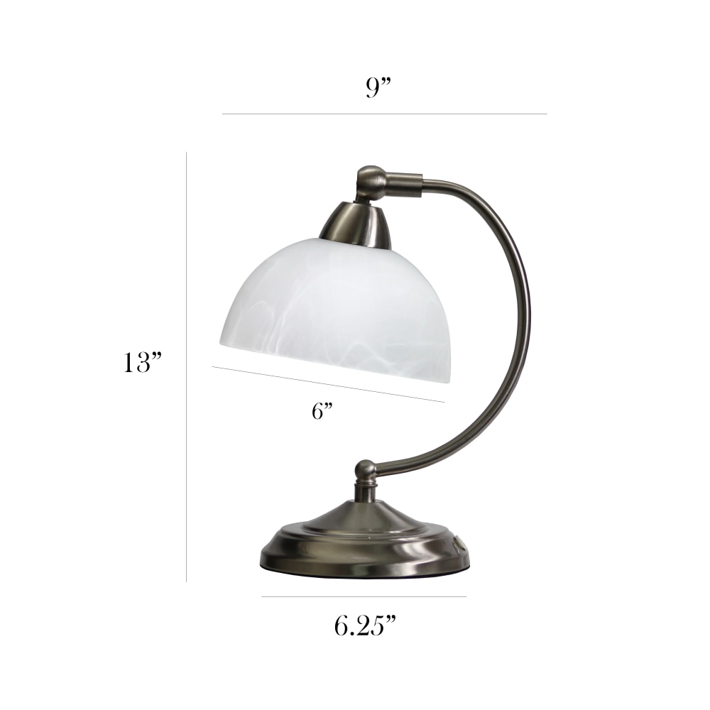 Elegant Designs Mini Modern Bankers Desk Lamp, 11inH, White Marble Shade/Brushed Nickel Base