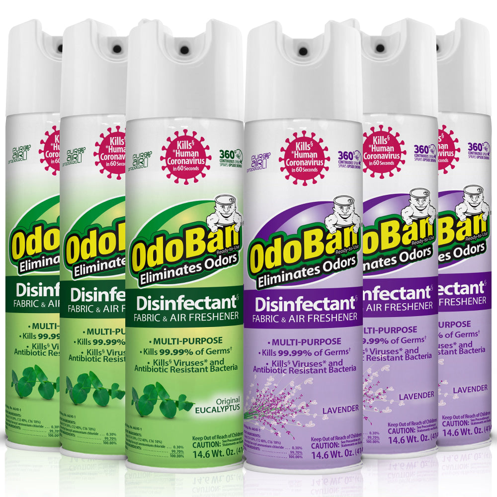 OdoBan Odor Eliminator Disinfectant 360 deg. Spray, Eucalyptus Lavender, 14.6 Oz, Pack Of 6 Bottles