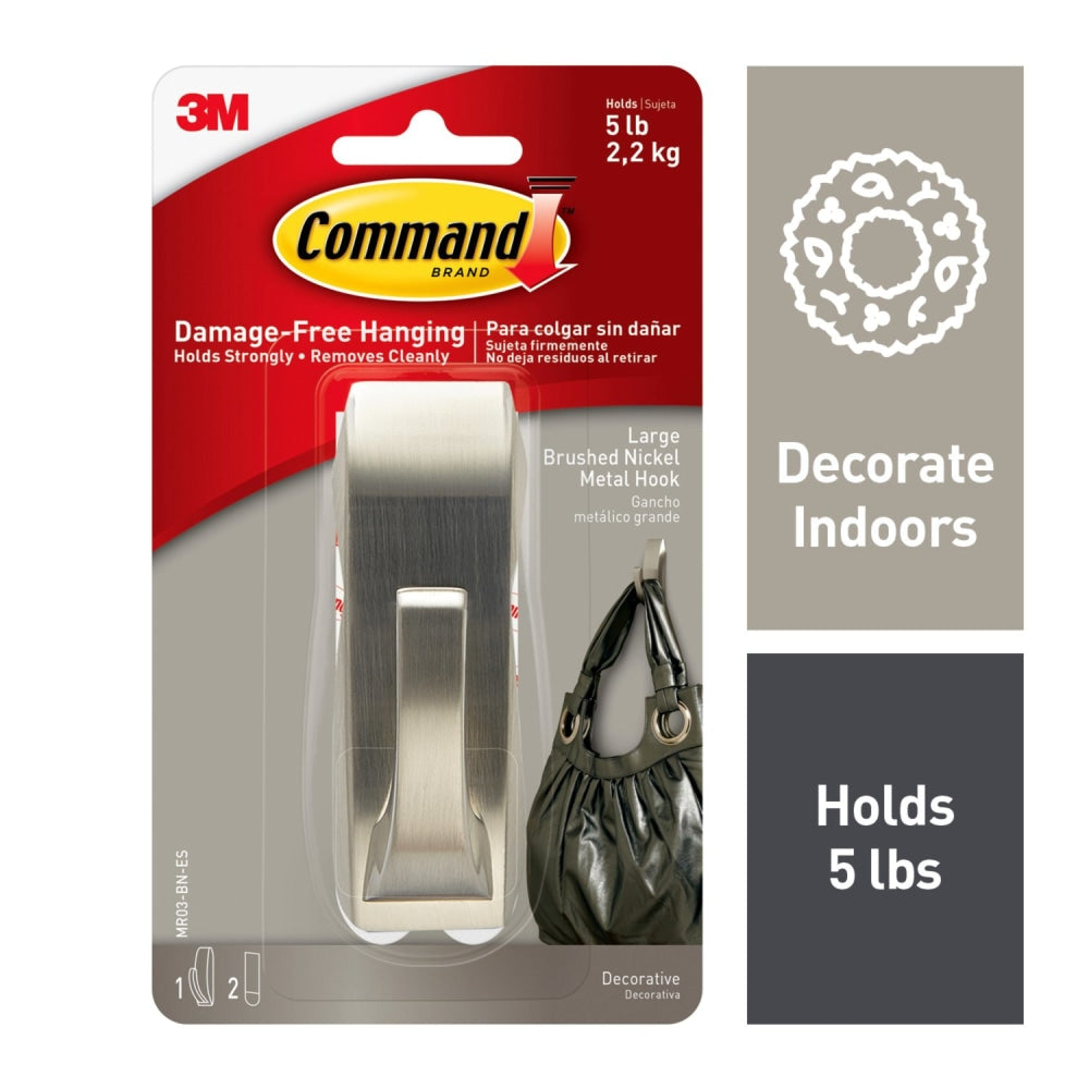 Command Damage-Free Hook, Modern Reflections, Metal, Large, Brushed Nickel