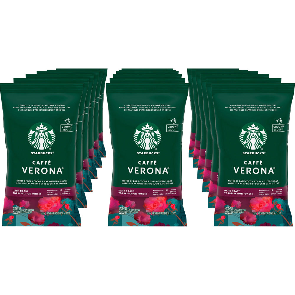 Starbucks Caffe Verona Ground Coffee, Dark Roast, 2.5 Oz Per Bag, Box Of 18 Packets