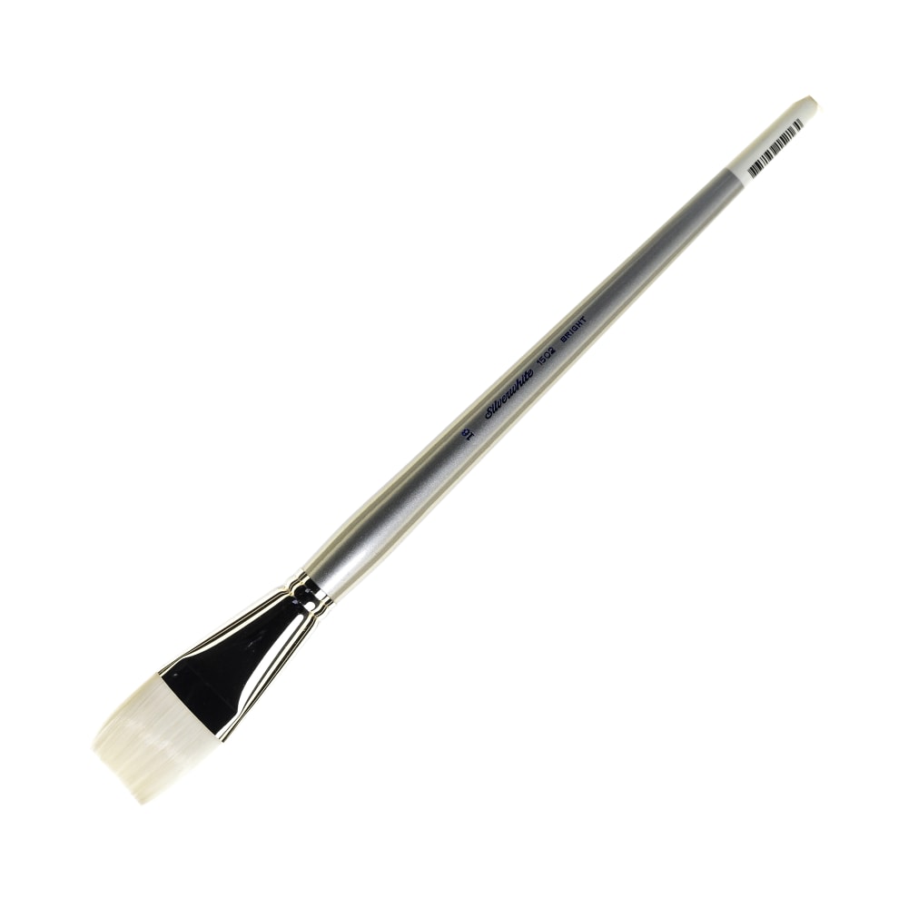 Silver Brush Silverwhite Series Long-Handle Paint Brush, Size 16, Bright Bristle, Synthetic, Silver/White