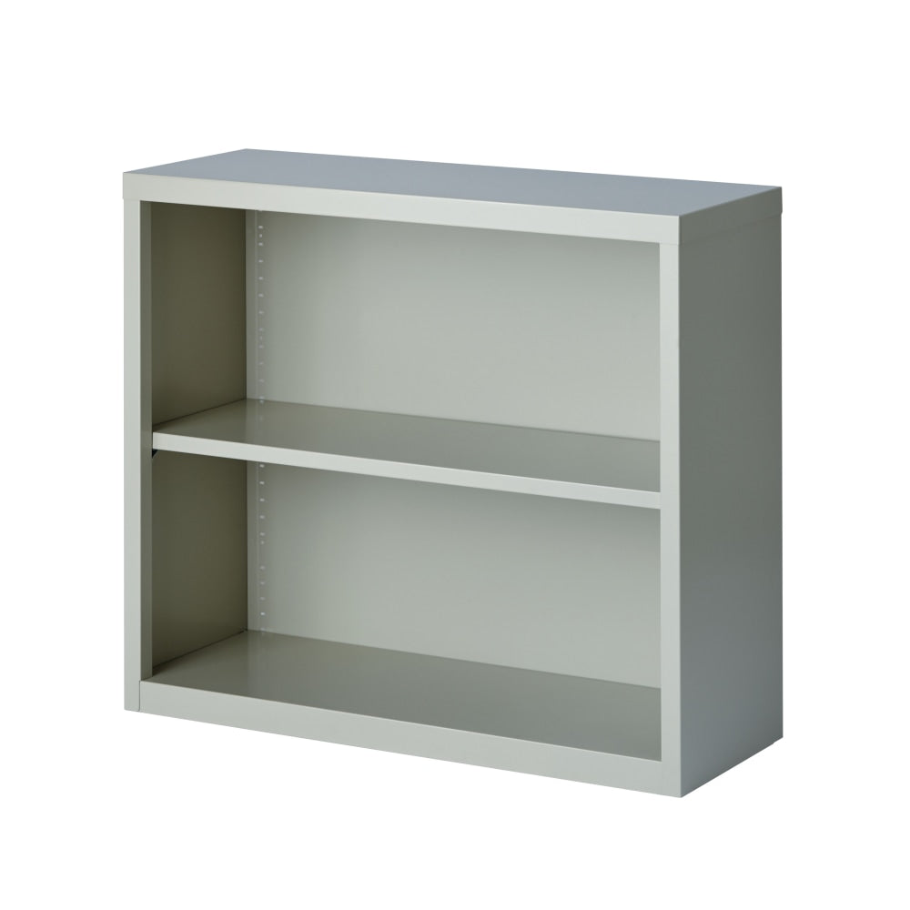 Hirsh 30inH 2-Shelf Metal Bookcase, Light Gray