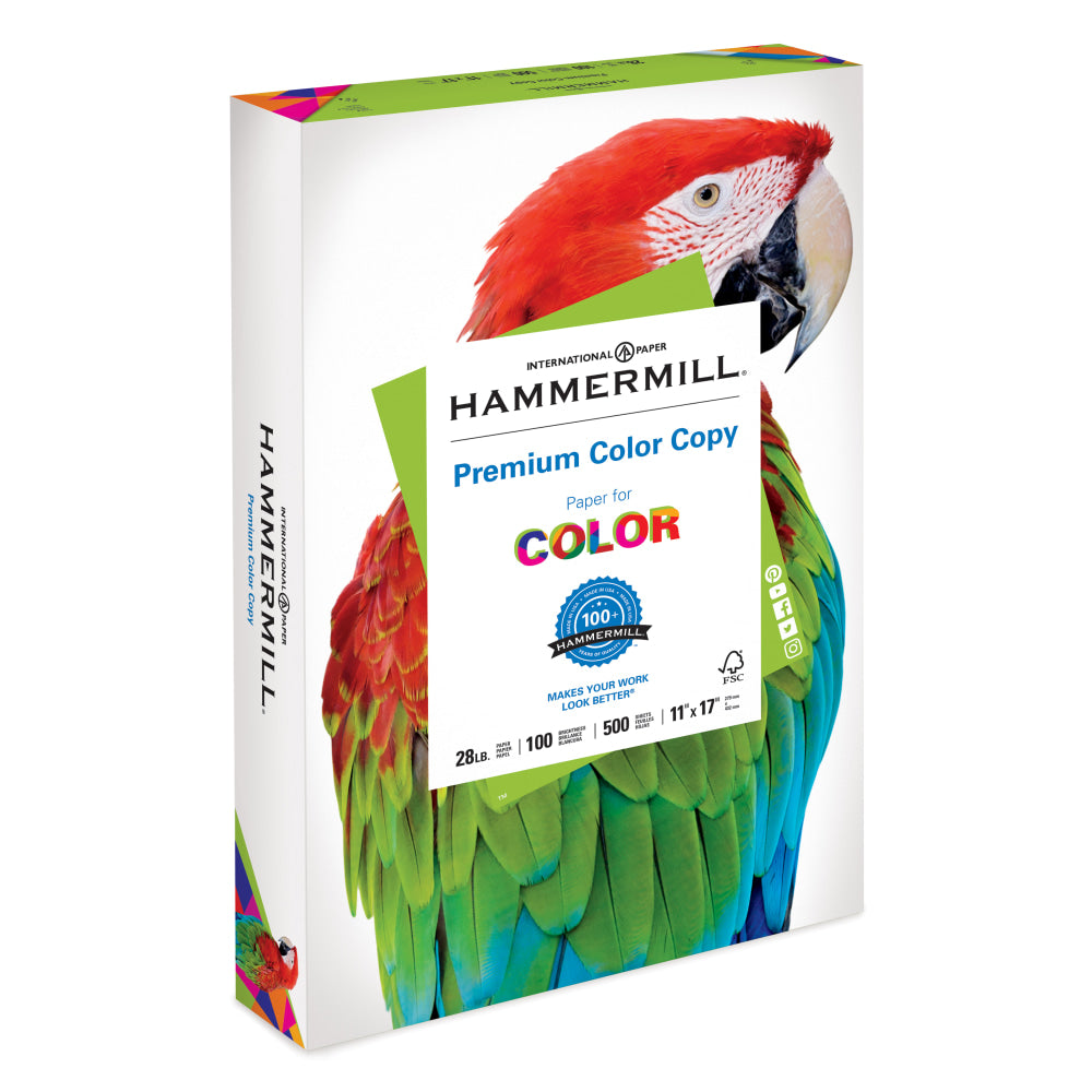 Hammermill Color Multi-Use Printer & Copy Paper, White, Ledger (11in x 17in), 500 Sheets Per Ream, 28 Lb, 92 Brightness