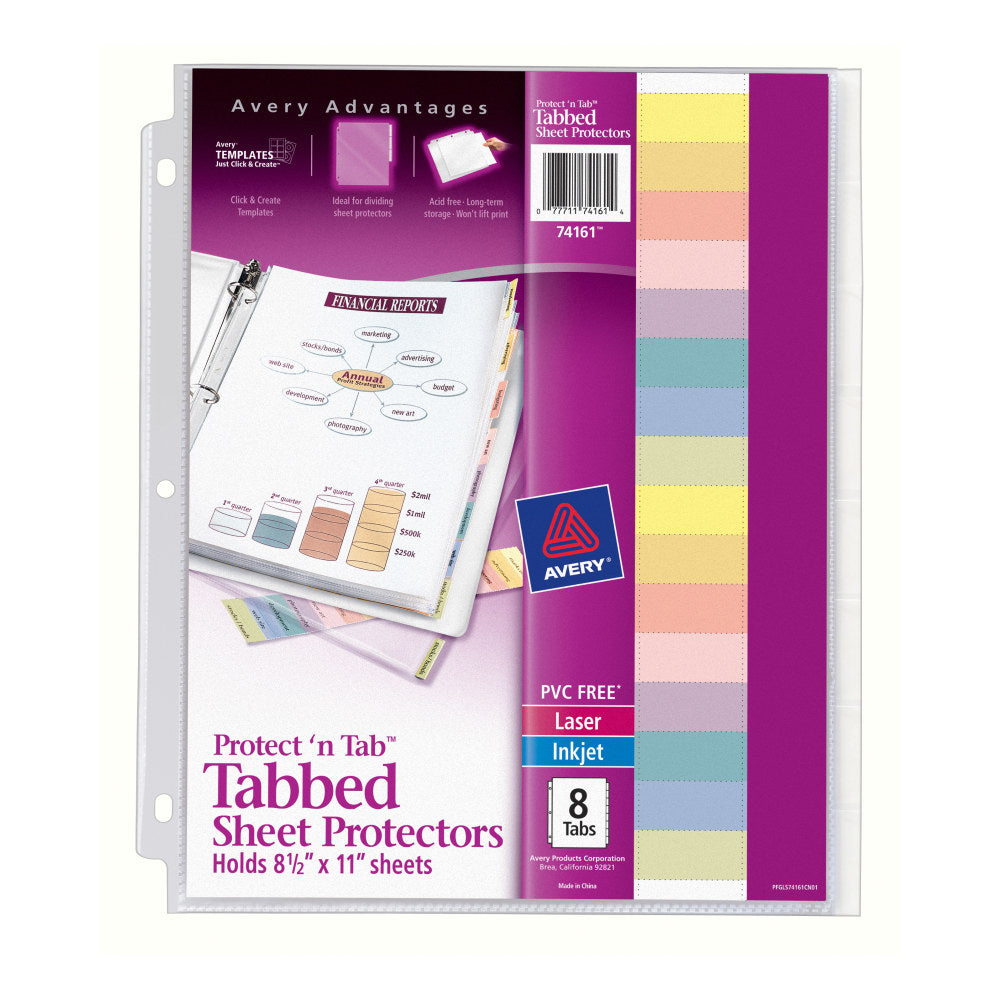 Avery Protect N Tab Tabbed Sheet Protector Dividers, 8-1/2in x 11in, Clear, 8-Tab Set