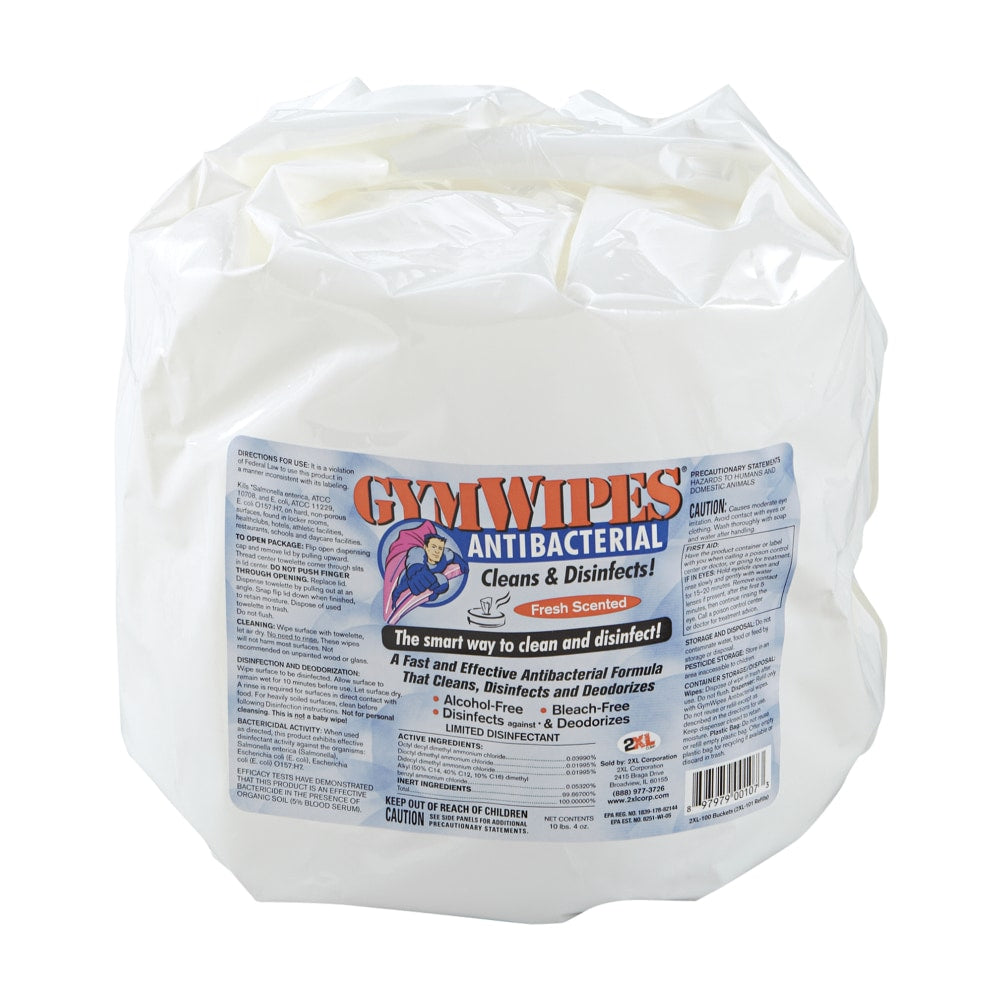 2XL GymWipes Antibacterial Towelettes Bucket Refill - For Multi Surface - 700 / Bag - 4 / Carton - Phenol-free, Hygienic, Anti-bacterial, Disinfectant, Disposable, Bleach-free, Alcohol-free, Disposable, Absorbent - White