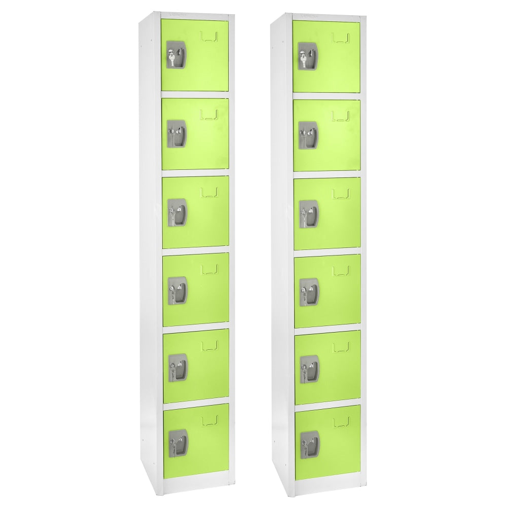 Alpine 6-Tier Steel Lockers, 72inH x 12inW x 12inD, Green, Pack Of 2 Lockers