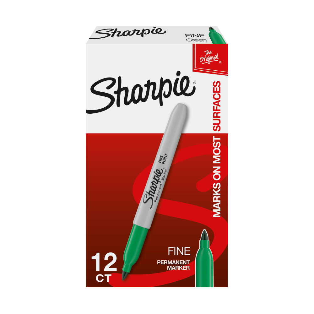 Sharpie Permanent Fine-Point Markers, Green, Pack Of 12