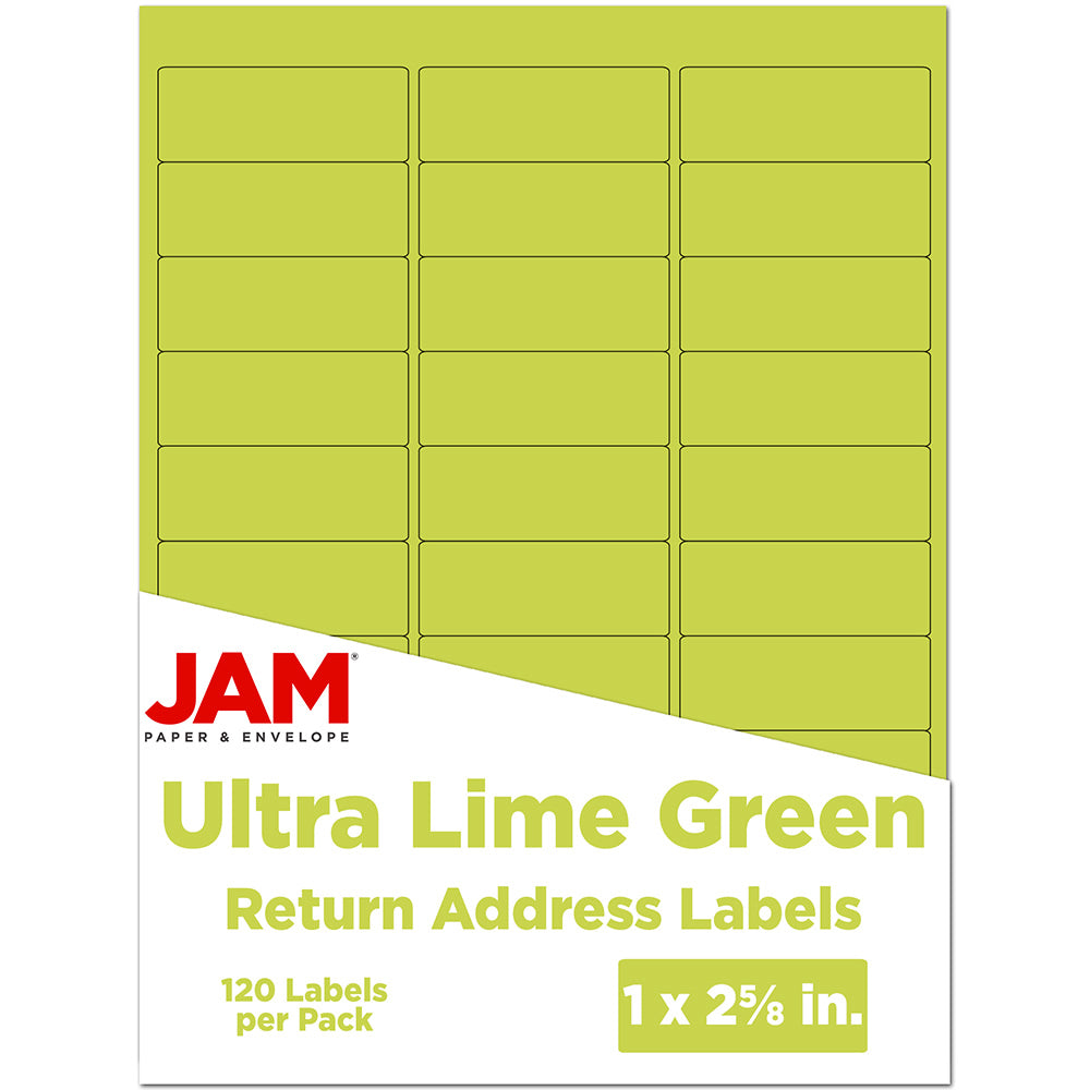 JAM Paper Mailing Address Labels, Rectangle, 2 5/8in x 1in, Lime Green, Pack Of 120