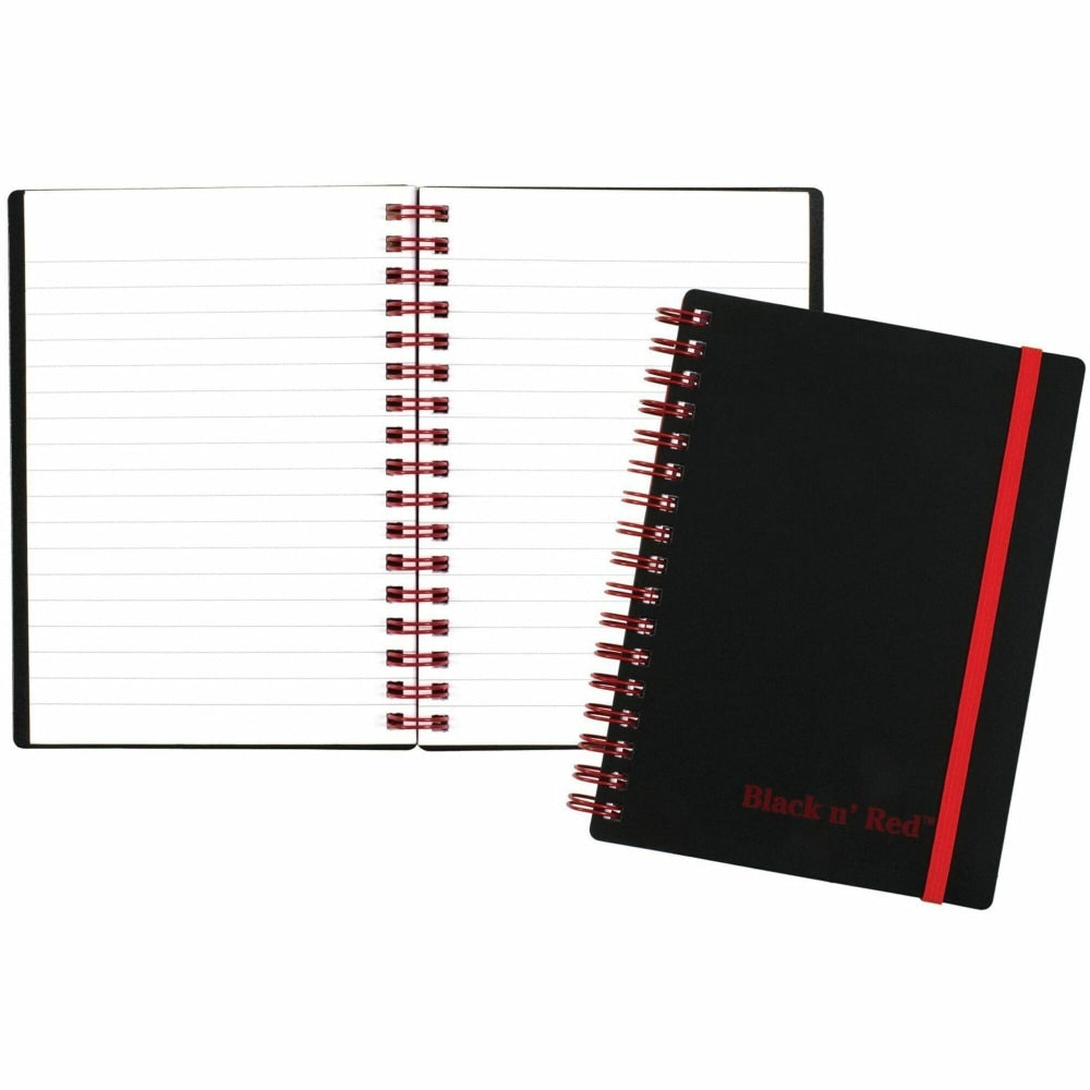 Black n Red Wirebound Notebook, 3 5/8in x 5 7/8in, 1 Subject, Wide Ruled, 70 Sheets, Black/Red