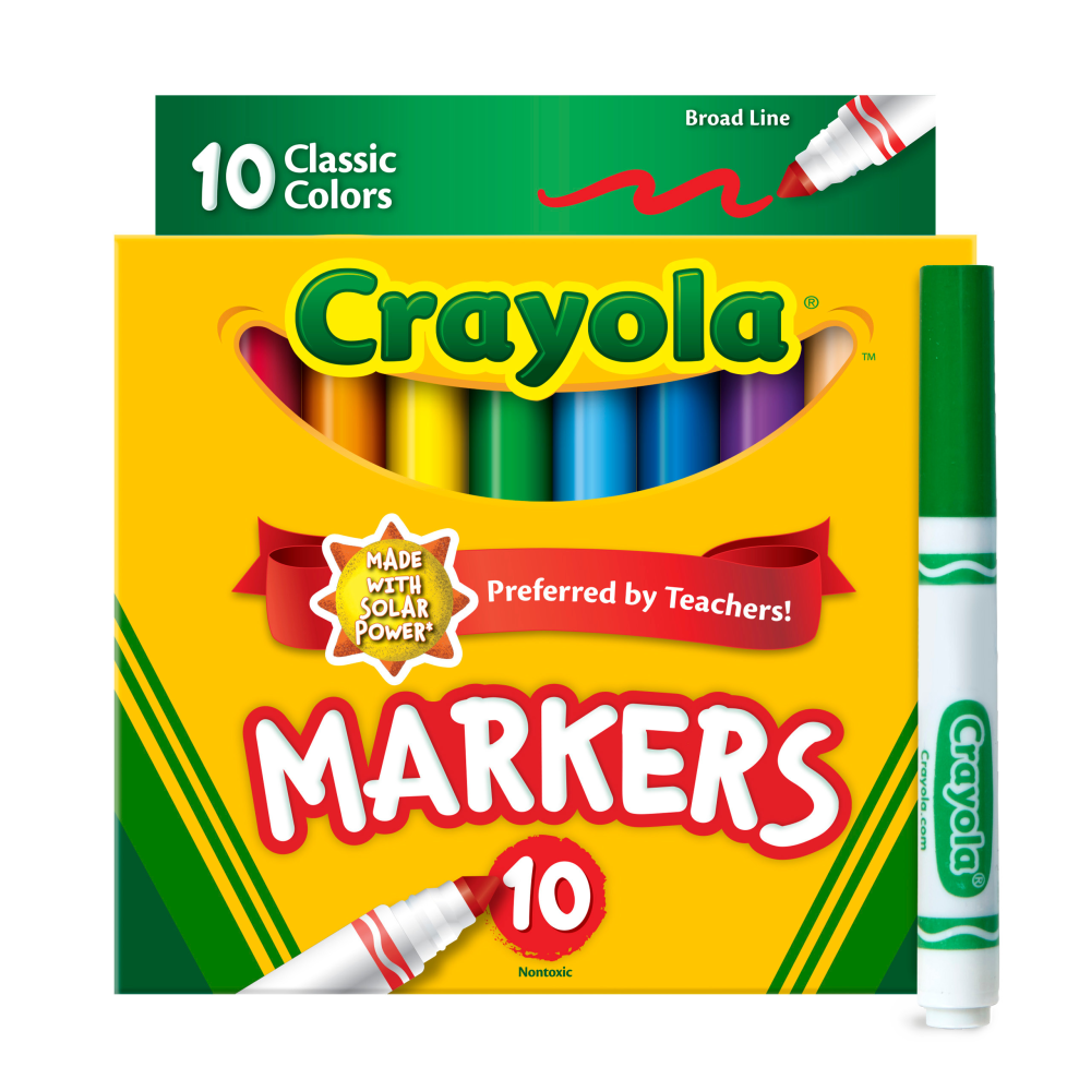 Crayola Broad Line Markers, Assorted Classic Colors, Box Of 10