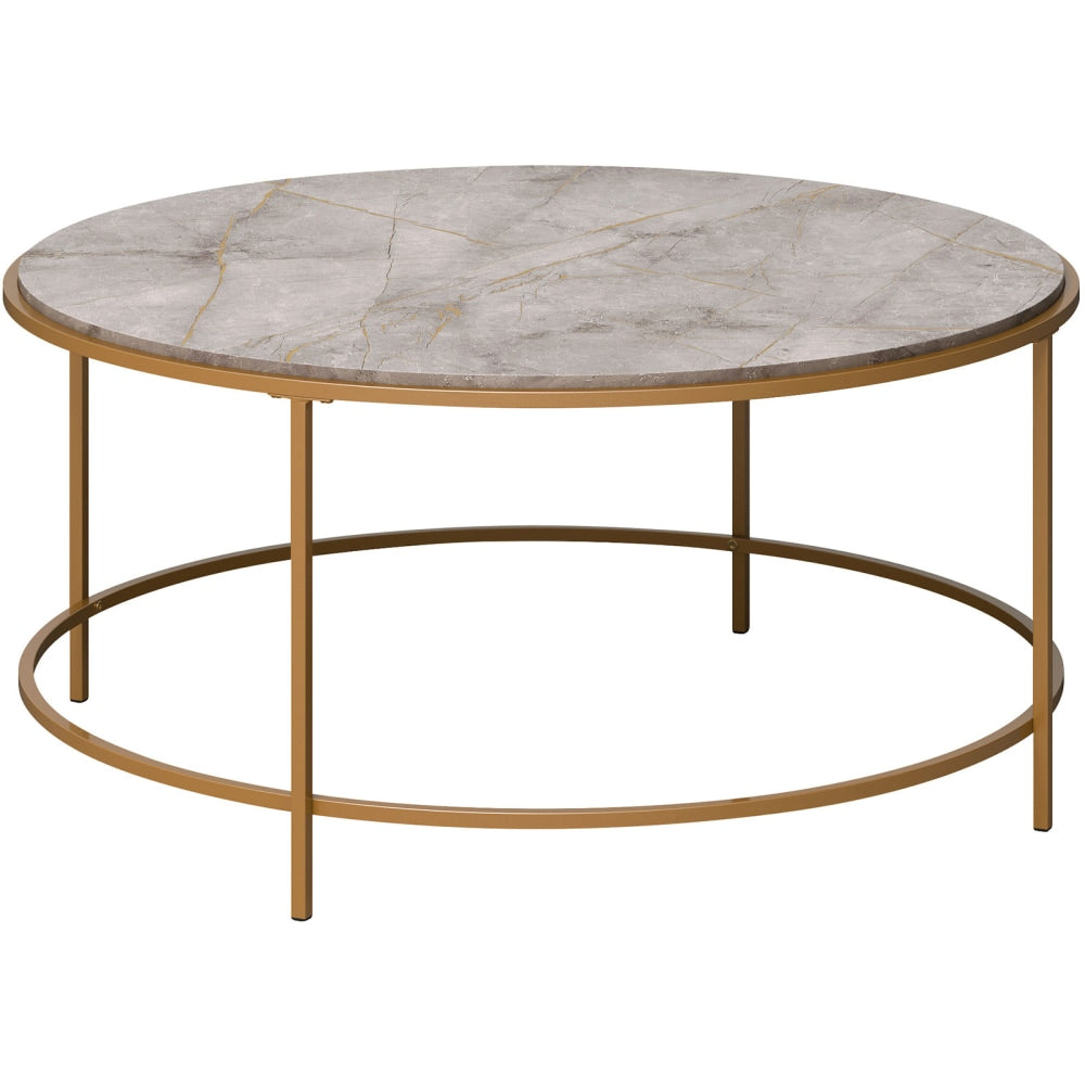 Sauder International Lux Coffee Table, 16-3/4inH x 36inW x 36inD, Taupe Gray Deco Stone/Satin Gold