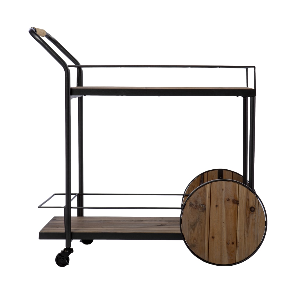 SEI Pemton Reclaimed Wood Bar Cart, 34inH x 32-1/4inW x 17-1/2inD, Natural/Black