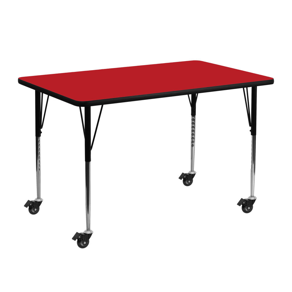 Flash Furniture Mobile 48inW Rectangular HP Laminate Activity Table With Standard Height-Adjustable Legs, Red