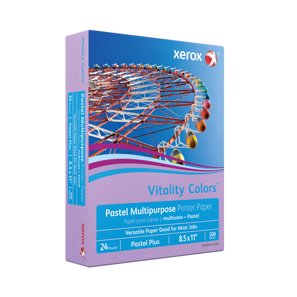 Xerox Vitality Colors Pastel Plus Color Multi-Use Printer & Copy Paper, Lilac, Letter (8.5in x 11in), 500 Sheets Per Ream, 24 Lb, 30% Recycled