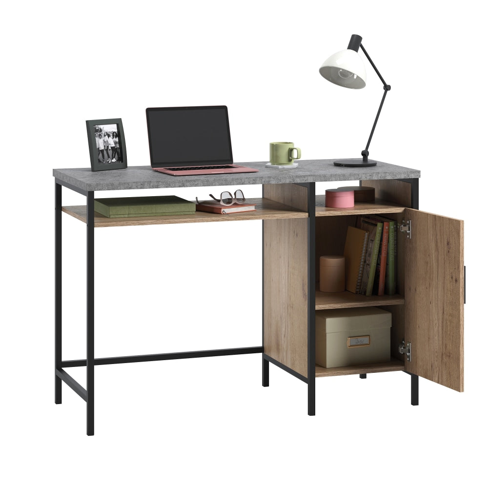 Sauder Market Commons 45inW Single-Pedestal Computer Desk With Door, Prime Oak/Slate Gray