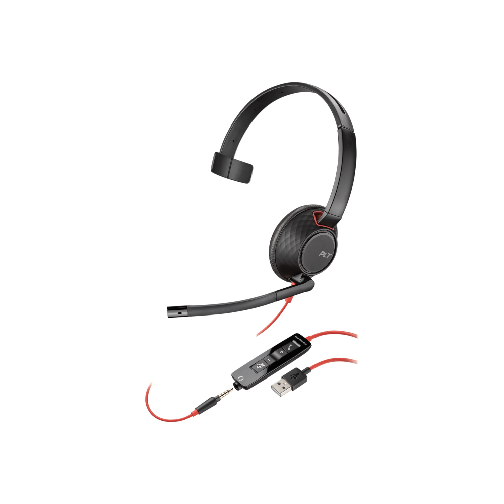 Poly Blackwire 5210 Monaural USB-A Headset (Bulk) - Mono - USB Type A, Mini-phone (3.5mm) - Wired - Over-the-head - Monaural - Supra-aural - Noise Canceling