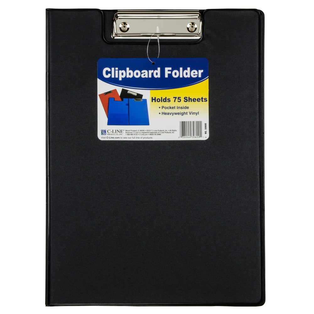 C-Line Clipboard Folders, 8-1/2in x 11in, Blue/Red/Black, Pack Of 12 Folders