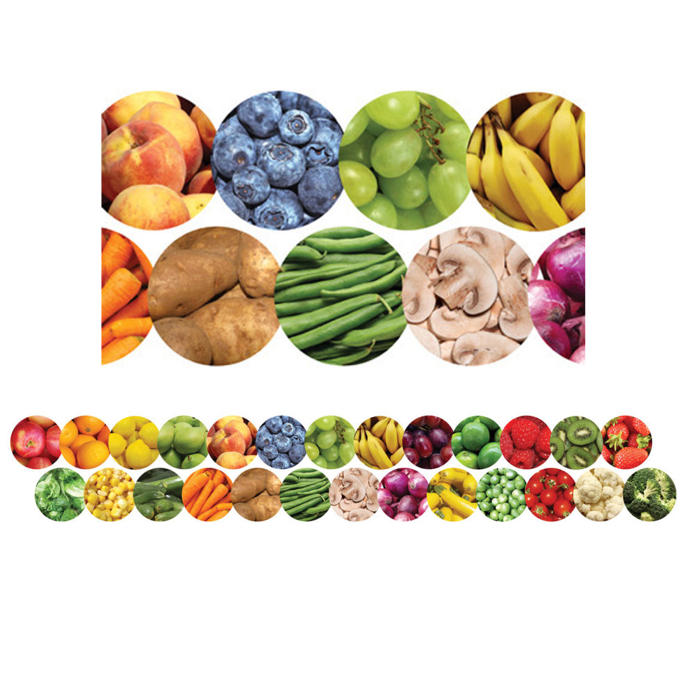 Hygloss Borders, 3in x 36in, Fruits And Veggies, 12 Borders Per Pack, Set Of 6 Packs