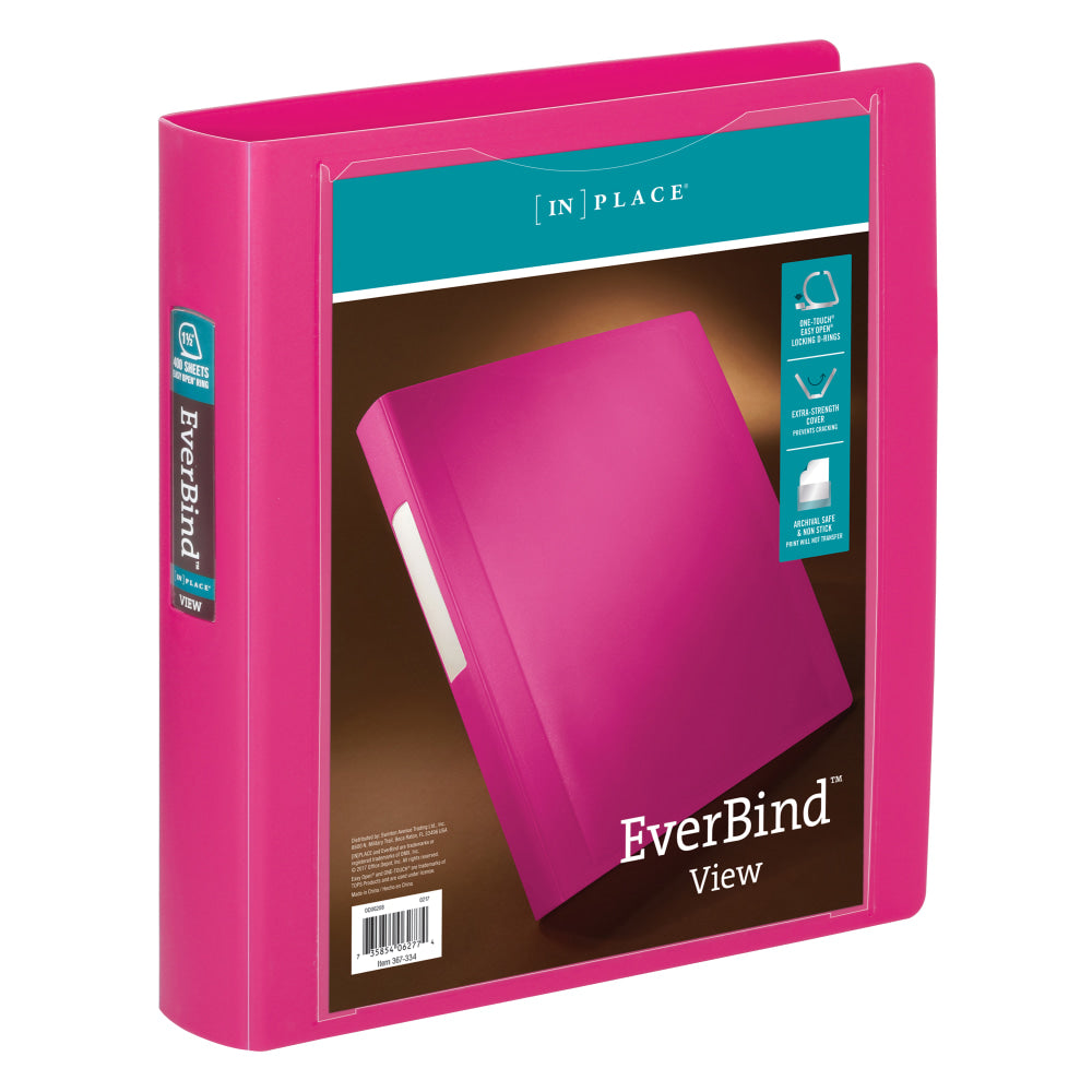 Office Depot Brand EverBind View 3-Ring Binder, 1 1/2in D-Rings, Pink