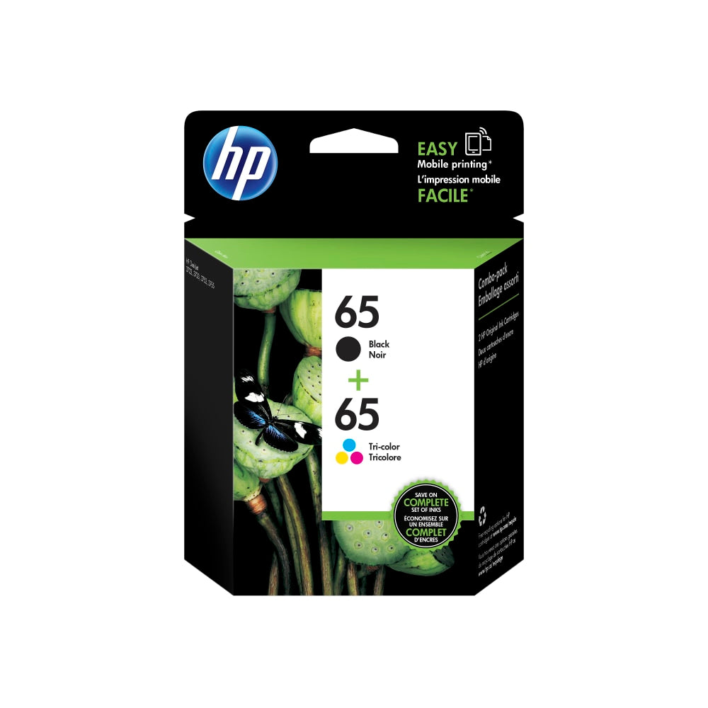 HP 65 Black And Tri-Color Ink Cartridges, Pack Of 2, T0A36AN