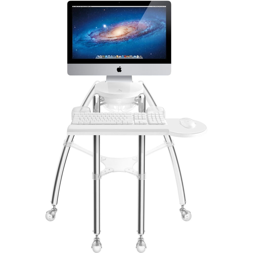 Rain Design iGo Desk for iMac 24-27in - Sitting model - 24in to 27in Screen Support - 30in Height x 29in Width x 30in Depth - Floor Stand - Polished Chrome - Silver