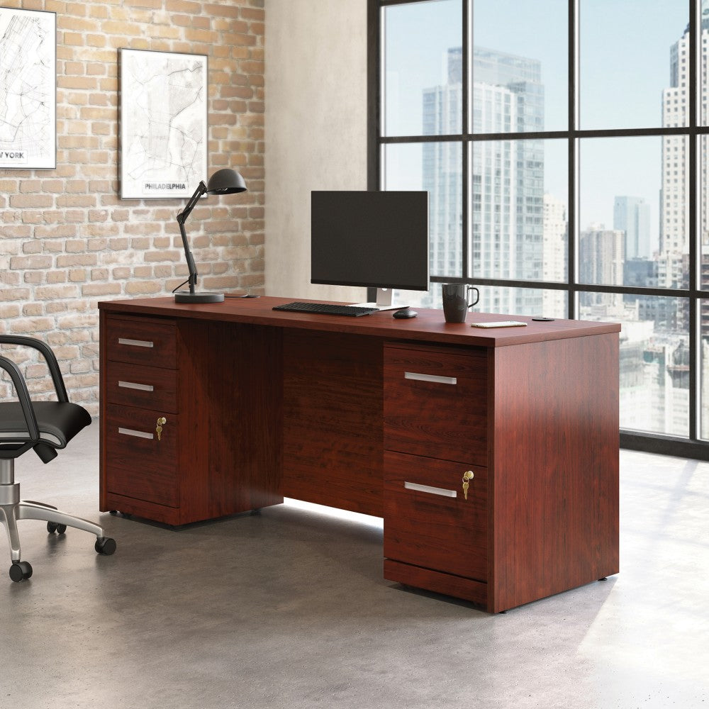 Sauder Affirm Collection Executive Desk With 2-Drawer Mobile Pedestal File And 3-Drawer Mobile Pedestal File, 72inW x 24inD, Classic Cherry