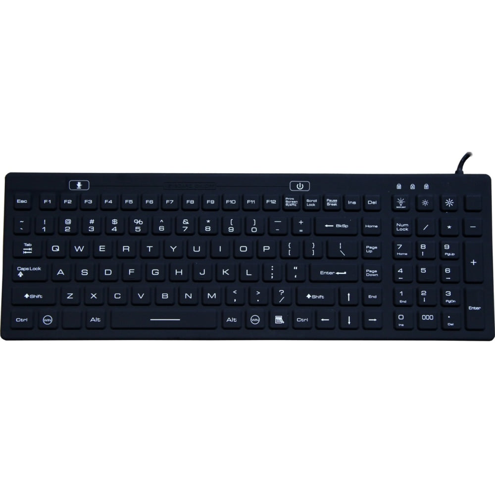 DSI WATERPROOF IP68 SILICONE FULL SIZE KEYBOARD WITH LED BACKLIT - Cable Connectivity - USB Interface - 100 Key - TouchPad - Windows - Black