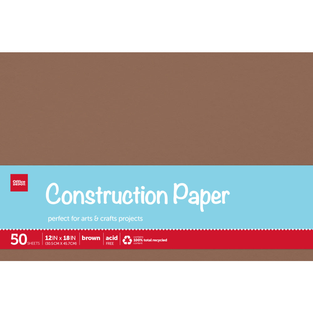 Office Depot Brand Construction Paper, 12in x 18in, 100% Recycled, Brown, Pack Of 50 Sheets