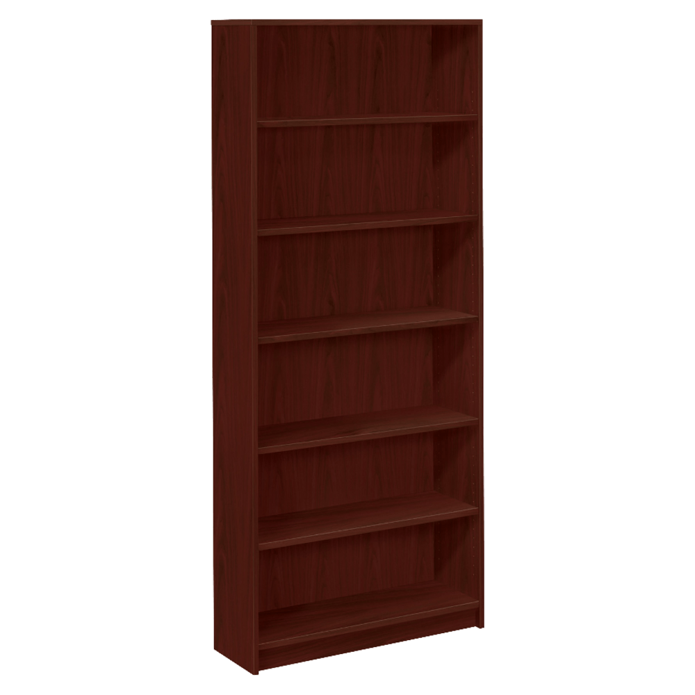 HON 1870-Series Laminate Modular Shelving Bookcase, 6 Shelves (4 Adjustable), 84inH x 36inW x 11-1/2inD, Mahogany