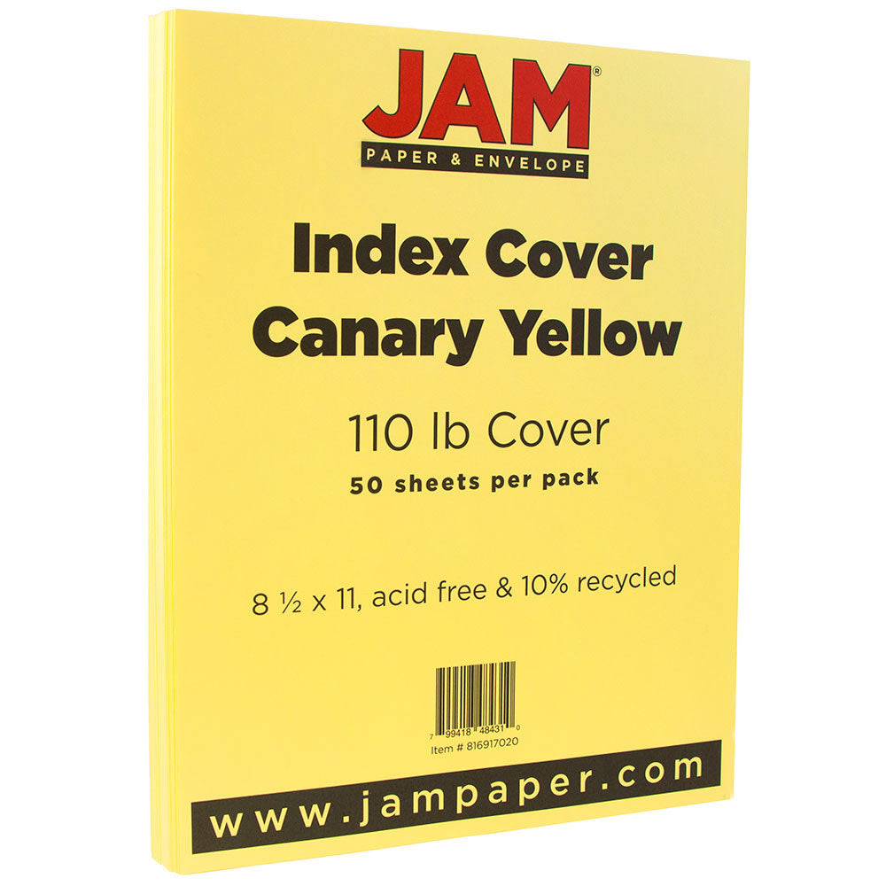 JAM Paper Vellum Bristol Card Stock, Canary Yellow, Letter (8.5in x 11in), 110 Lb, Pack Of 50