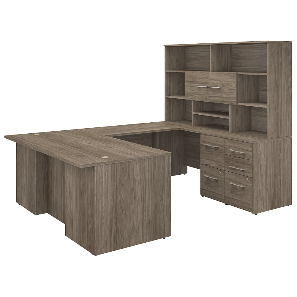 Bush Business Furniture Office 500 72inW U-Shaped Executive Corner Desk With Drawers And Hutch, Modern Hickory, Standard Delivery