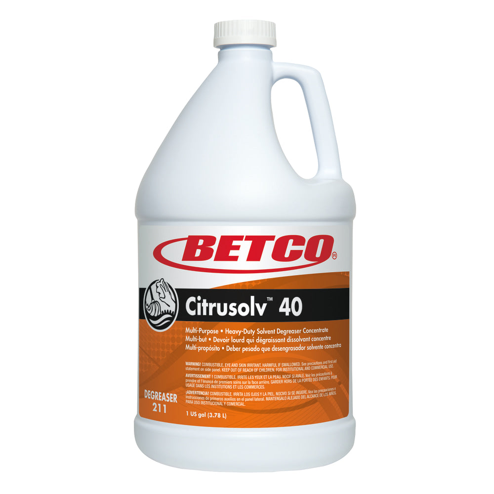 Betco Citrusolv 40 Heavy-Duty Solvent Degreaser, Citrus Scent, 128 Oz Bottle, Case Of 4