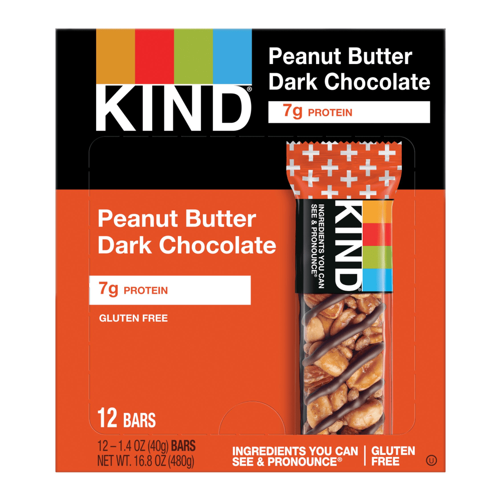 KIND Plus Dark Chocolate Peanut Butter Bars, 1.4 Oz, Box Of 12 Bars