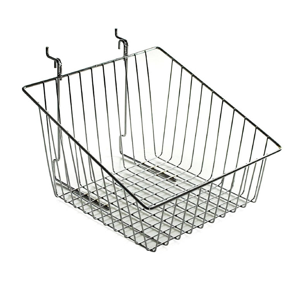 Azar Displays Chrome Wire Baskets, Medium Size, Sloped, 8in x 12in x 12 1/2in, Silver, Pack Of 2